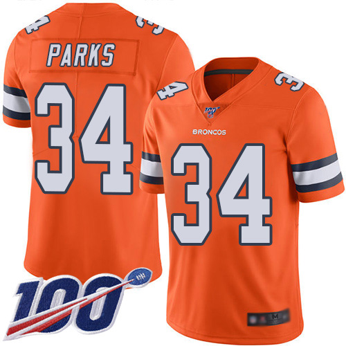 Men Denver Broncos #34 Will Parks Limited Orange Rush Vapor Untouchable 100th Season Football NFL Jersey